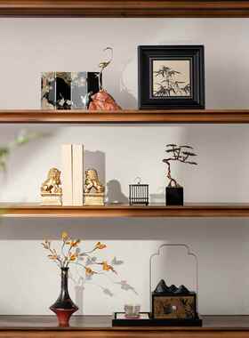 高端新中国风酒柜吊车摆件房屋样板房客厅书柜无障碍豪华软装组合