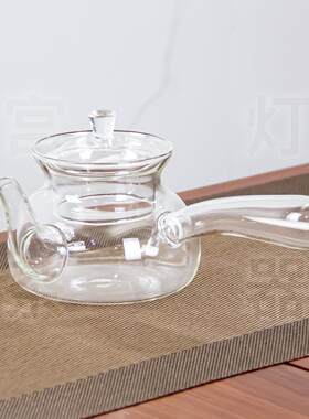 宫灯茶器 耐高温玻璃侧把壶香蕉把烧水壶空气灯炉上炼 炼 灯炉泡