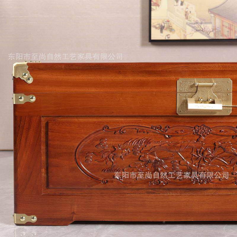 东阳木雕香樟木箱子中式字画收纳结婚陪嫁雕花箱