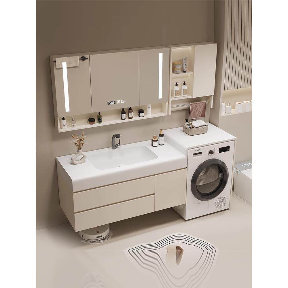 浴室柜洗衣机一体柜组合定制做洗手间脸盆洗漱台面高低柜岩板陶瓷