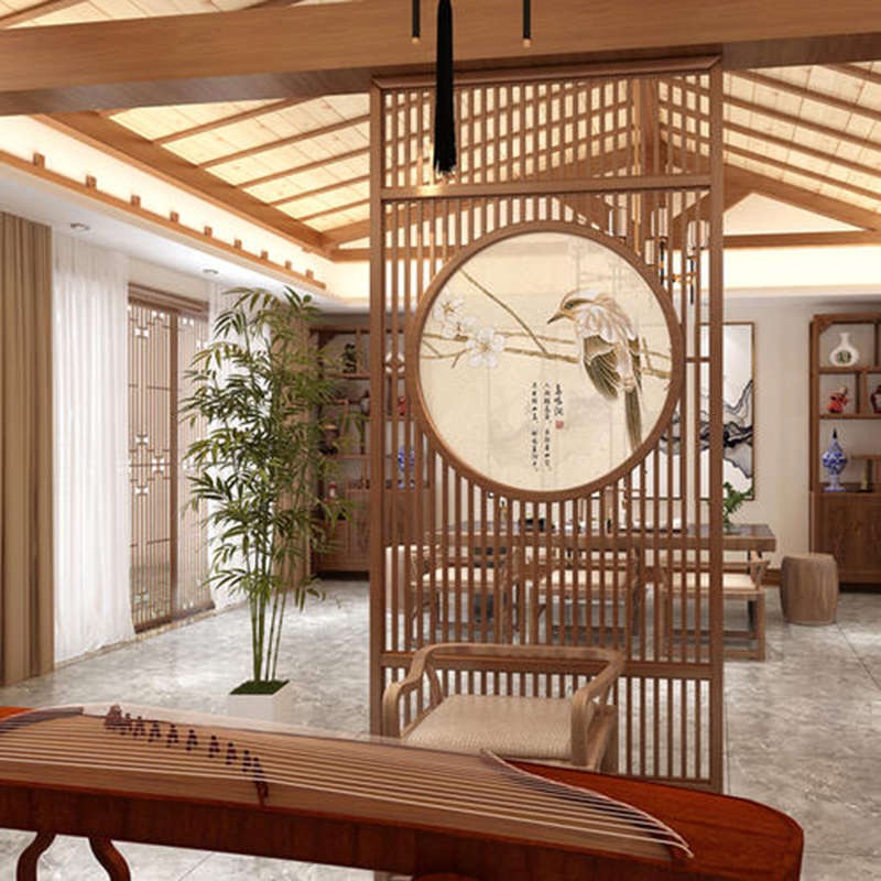 新中式屏风客厅隔断进门入户玄关背景墙简约花格镂空实木格珊座屏