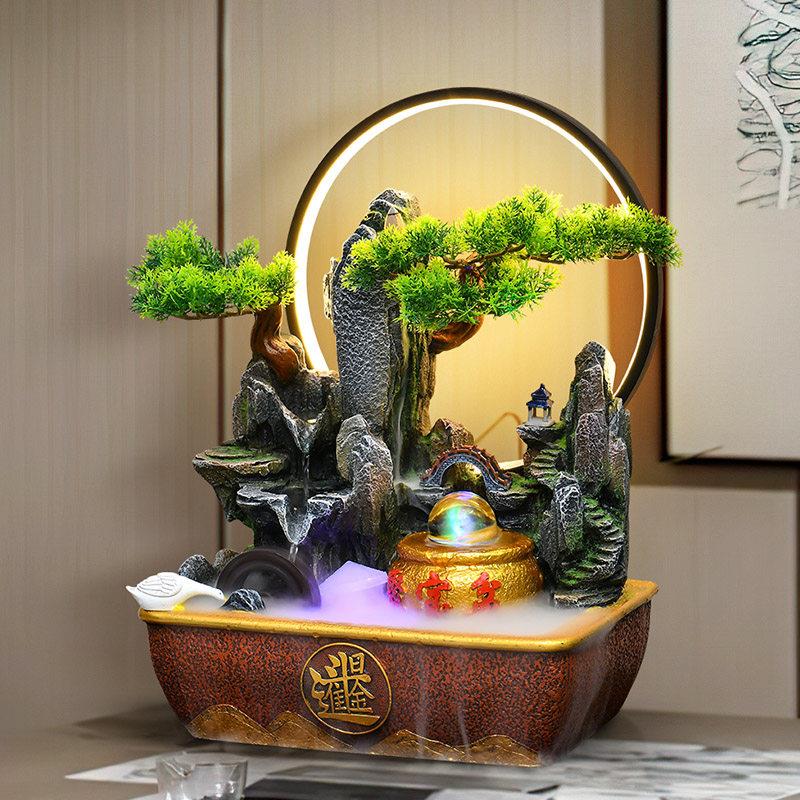 流水摆件循环水景假山聚宝盆招财时来运转风水轮桌面店铺开 业送