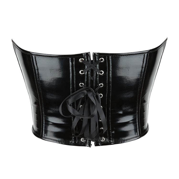 women solid color leather bustier back lacing-up fish boned