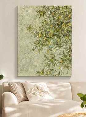 网红桂花纯理绘装油画客厅画绿手植花卉玄关挂画手工丙烯石英砂饰