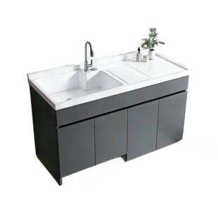 Kxh蜂窝铝阳台洗衣柜组合扫地机器人洗衣池人造石英石一体盆带搓