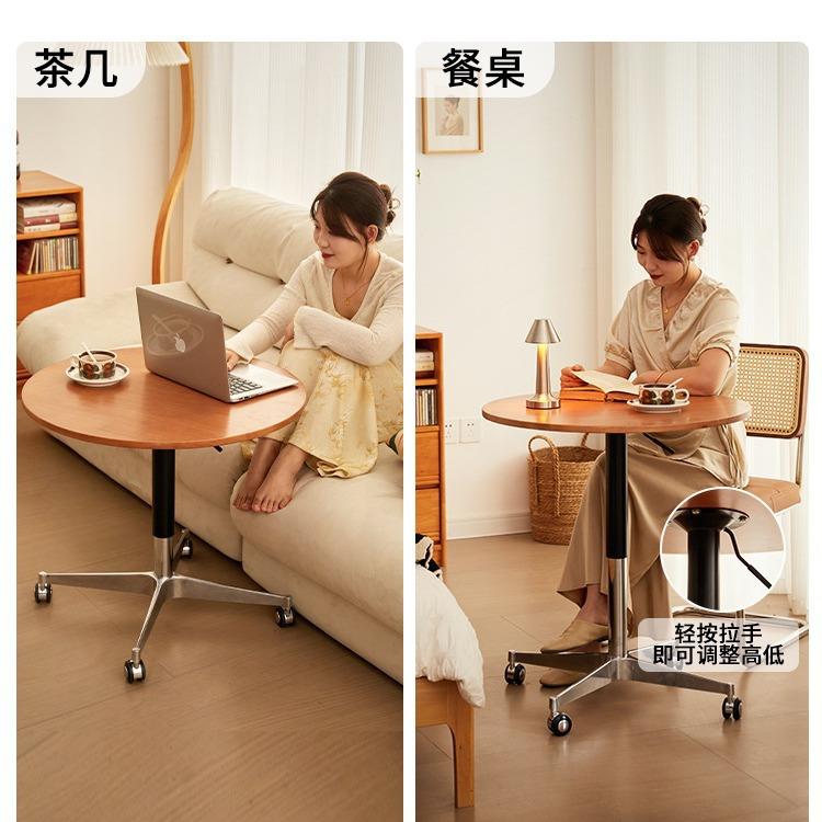 升降圆桌可移动阳台休闲茶几桌椅组合沙发边几小桌子客厅边桌实木