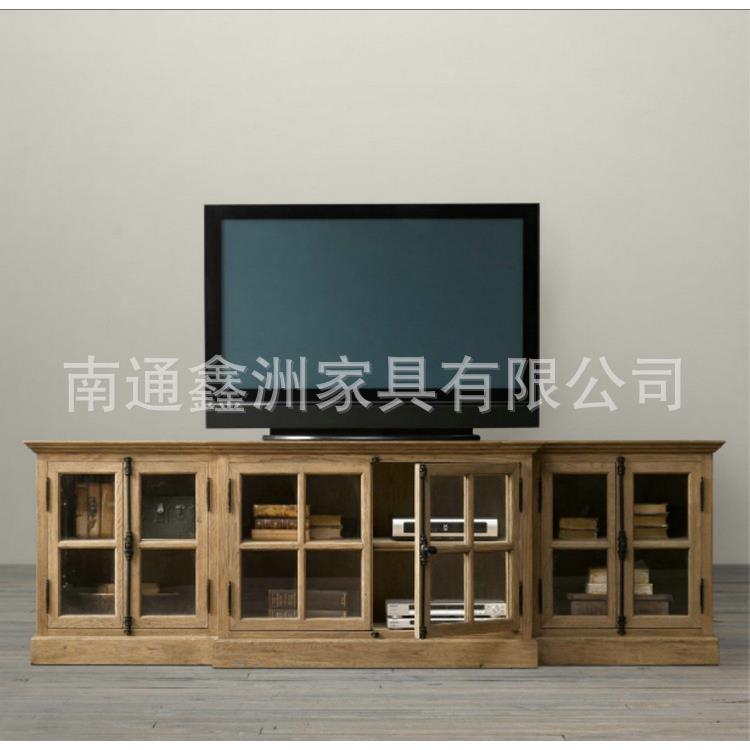 美式复古做旧视听柜法式小户型实木电视柜整装天地锁地柜客厅家具