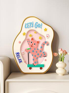 多巴胺波点猫桌面装饰画床头柜电视柜摆件公主小女孩卧室摆画挂画