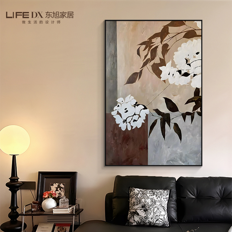 法式中古风客厅装饰画竖版玄关走廊过道挂画复古花沙发背景墙壁画图片