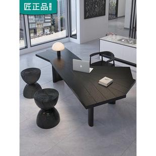 办公室黑色实木办公桌老板桌创意轻奢异形大板电脑桌设计师工批发