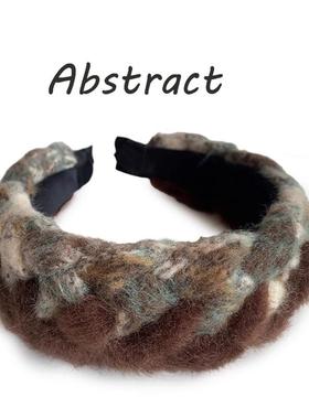 紫色宽边麻花毛绒发箍女秋冬高颅顶发捆高级感百搭遮发缝发卡头箍