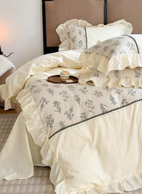 新素款四件套法田园风花边式款锦水棉泡泡棉皱洗皱纱XIK天竺棉四