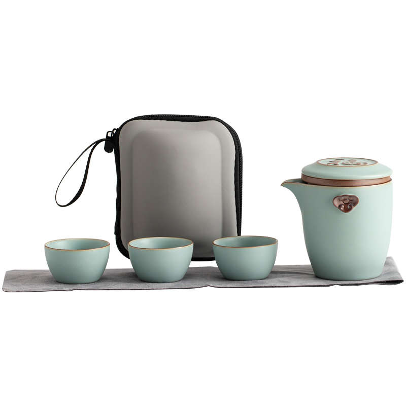 瓷伴泡茶一壶便携式商务杯天青logo茶具礼旅行套装快三杯壶客汝手