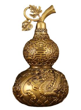 铜葫芦摆件黄铜家居装饰品大号龙凤开口葫芦客厅卧室玄关工艺品