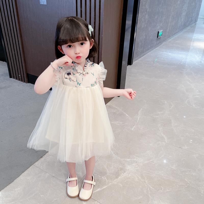 女童连衣裙夏装2024新款儿童宝宝洋气唐装超仙纱裙短袖旗袍公主裙