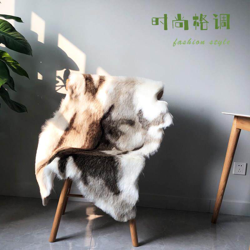 彷驯鹿皮椅子垫彷皮草沙发垫装饰盖毯实木椅毛绒坐垫样板间毛地毯