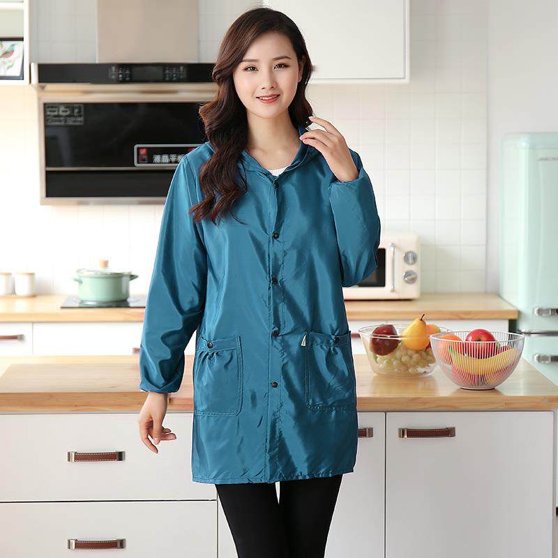 高档韩时尚护衣罩衣大水人版防防油女工作服厨房家用围裙长袖款秋