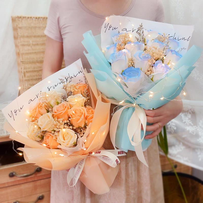 玫瑰花束满天星仿真香皂肥皂花永生花送女生女朋友生日礼物母亲节