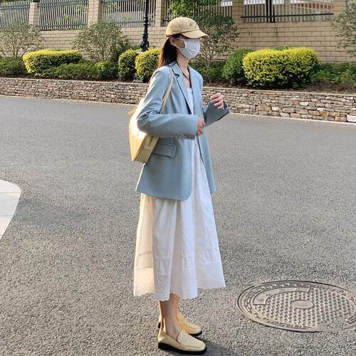 LILY MOST春新款韩版天蓝色小个子西装外套女高级感宽松休闲西服