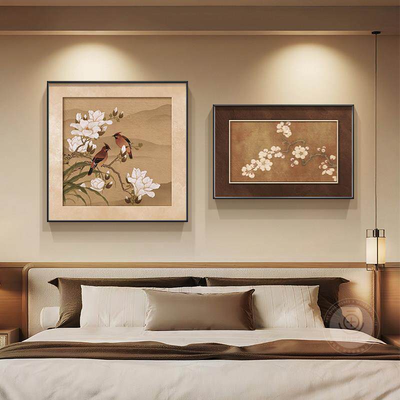 新中式卧室装饰画高级感床头挂画主卧房间壁画客厅背景墙组合壁画