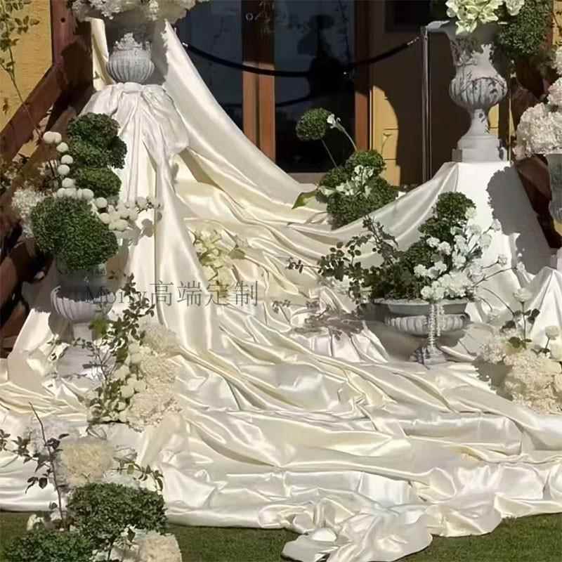 DIY桌布米色奶油色香槟色韩式婚礼亮光绸缎 缎面婚庆背景派对布