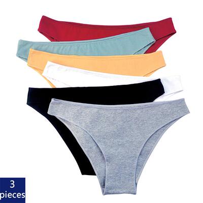 3Pcs Women Cotton Panties Comfortable Underwear Solid Low Wa