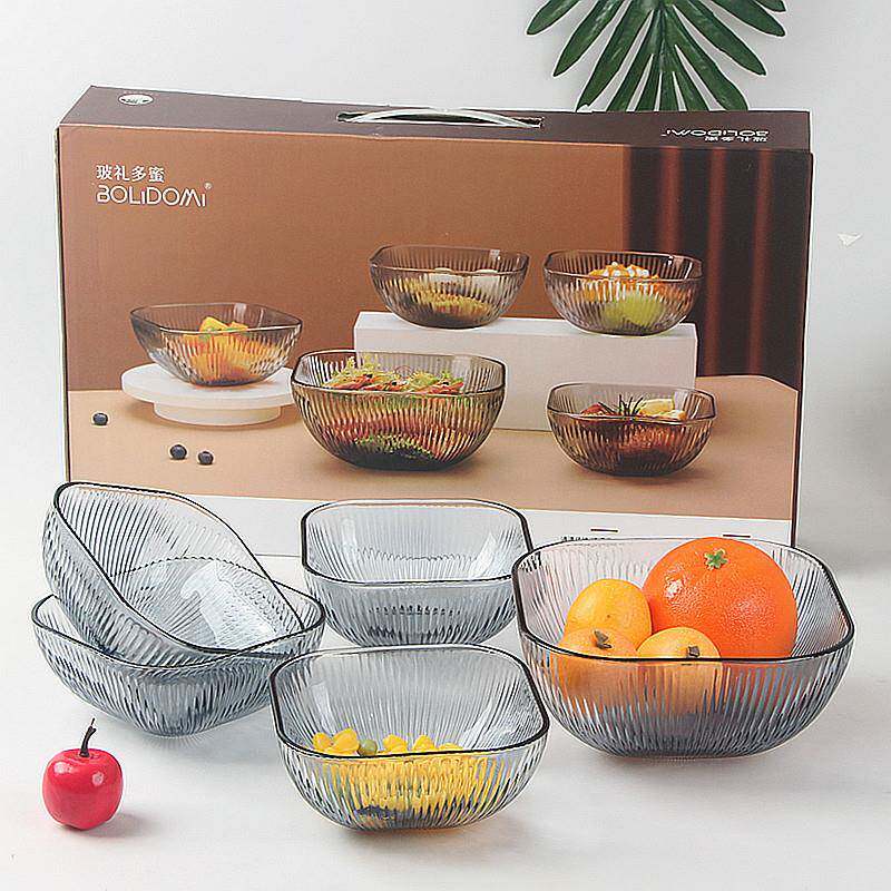 日式餐具竖纹玻璃碗套装家用甜品沙拉碗五件套保险银行开业活动礼