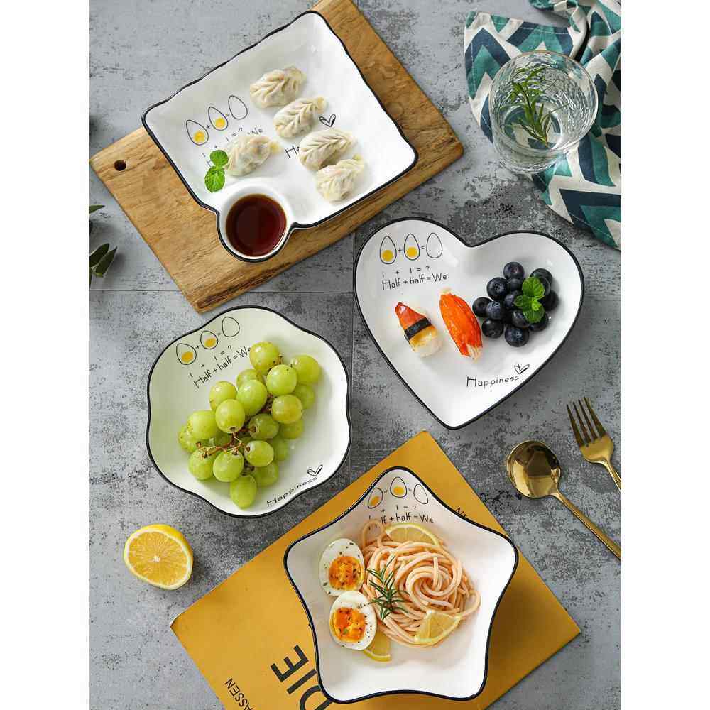 陶瓷饺子盘2/4个装可爱菜盘子家用创意碟子北欧风餐具卡通水果盘,餐饮具,盘,淘宝优惠券,粉丝福利购,淘宝优惠卷