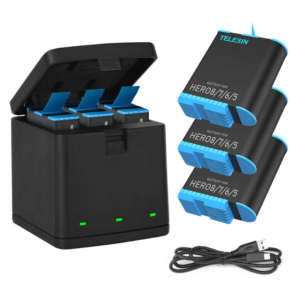 TELESIN For gopro8/7/6/5相机配件全解码圆弧电池收纳三充充电器