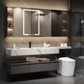 2024年新款 轻奢岩板浴室柜定制高端一体洗手盆组合洗漱台马桶延长