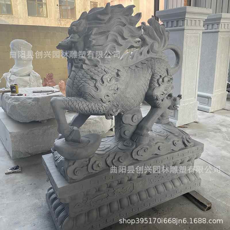 雕石麒麟一对ZNR汉白玉青石火麟貔麒貅庭院酒店别墅公司门招财口