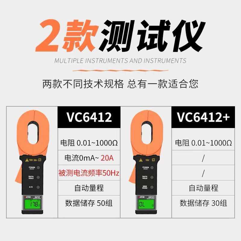 胜利VC6410钳形接地电阻仪 数字防雷电阻测试仪VC6412+地阻测试仪