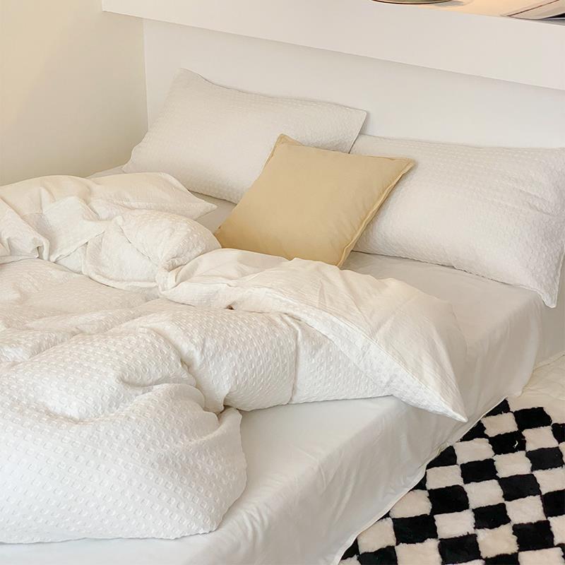 正品色透气！华夫格纯棉四件套全棉1.软8米床秋冬双人柔 床纯被套