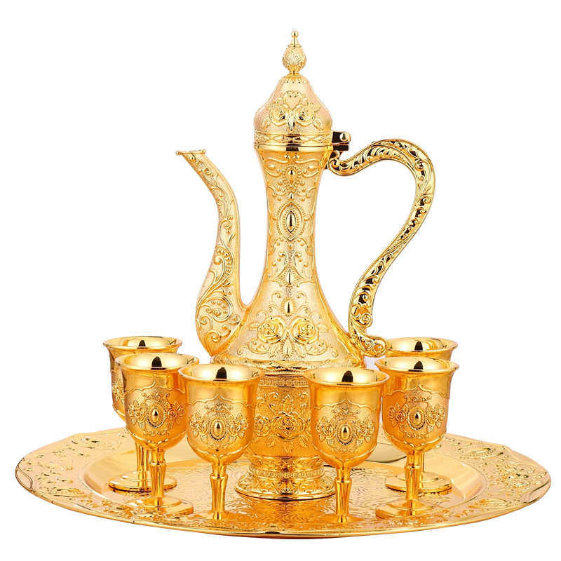 白酒杯套装高档分酒器复古酒壶创意家用摆件金属古代酒具一口杯