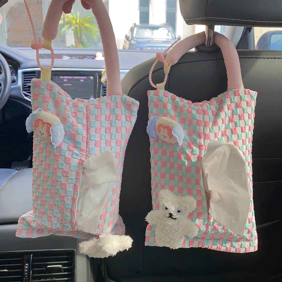 创意格子车载纸巾盒布艺高级感汽车挂式车用纸抽盒车内抽纸盒挂袋,汽车用品/电子/清洗/改装,车用纸巾盒/套,淘宝优惠券,粉丝福利购,淘宝优惠卷