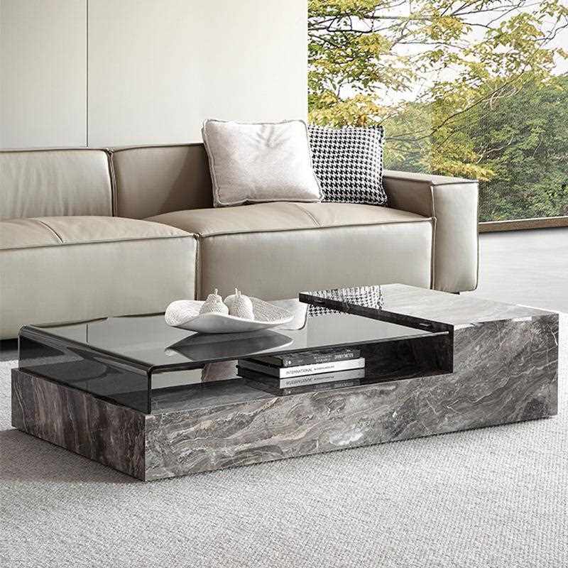 意式轻奢高端钢化玻璃伸缩岩板茶几组合小户型家用客厅方形拼接桌