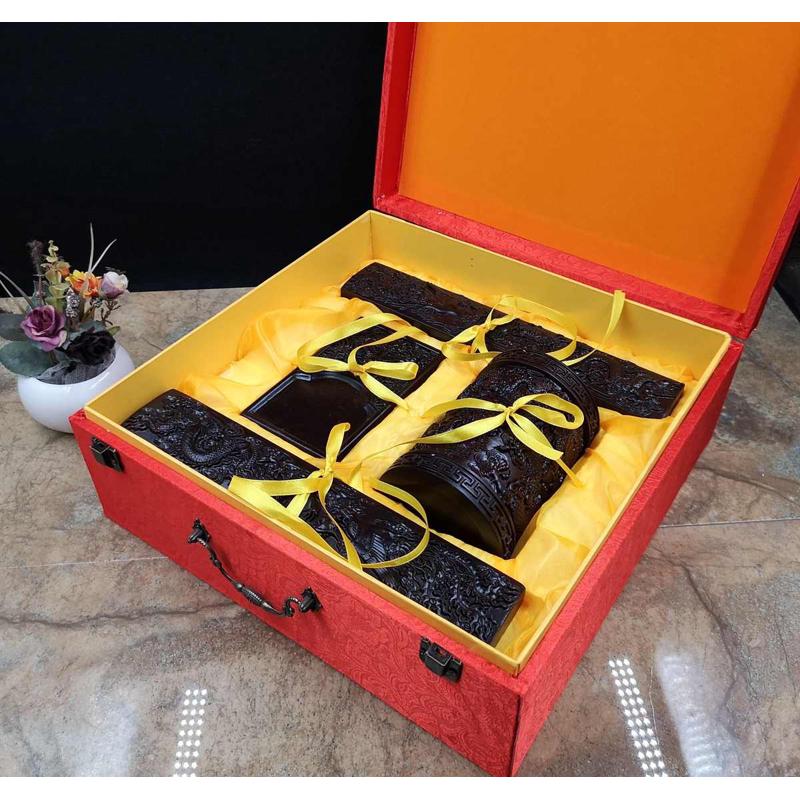四用品 实木件套书房文房四宝雕龙书法黑檀