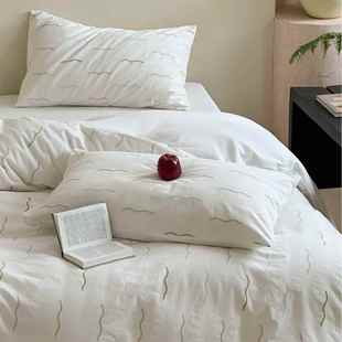 简约清新波浪线纯色空气棉四件套慵懒感宅家全棉纯棉床单被套