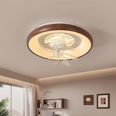 中古风卧室风扇灯360°摇头胡桃木纹餐厅吸顶灯儿童房电扇灯9811