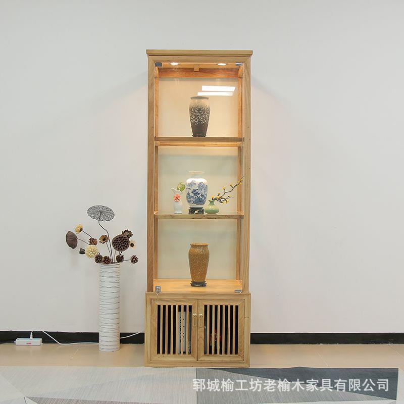 老榆木珠宝展示柜玻璃门洒酒柜实木饰品翡翠玉器展柜古玩陈列柜