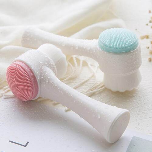 Dual-Sided Facial Cleansing Brush with Soft Bristles and Sil