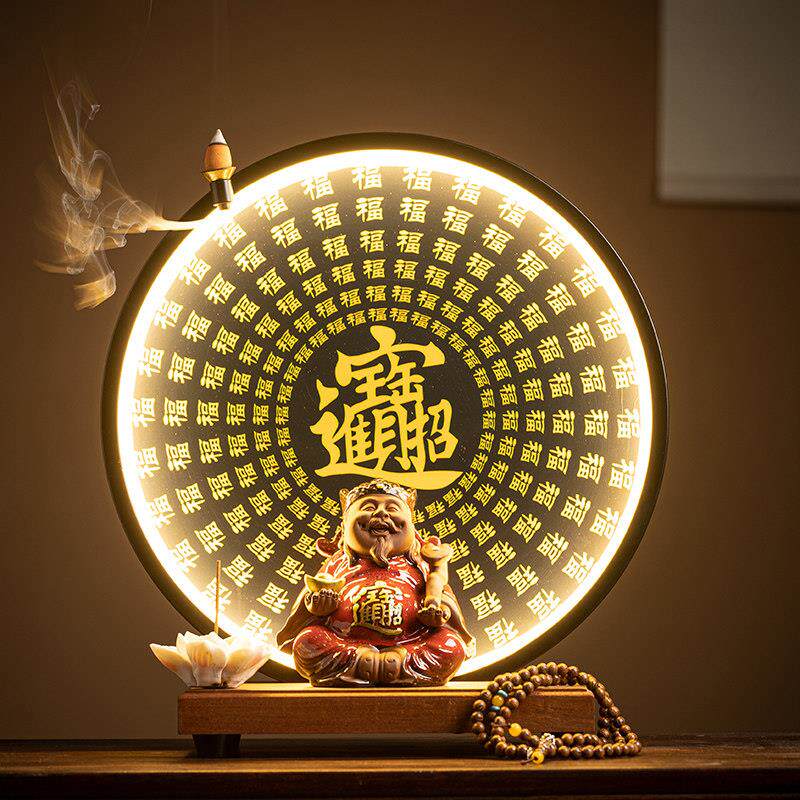 新中式财神爷陶瓷佛像倒流香炉摆件客厅玄关店铺可供奉家用香薰炉