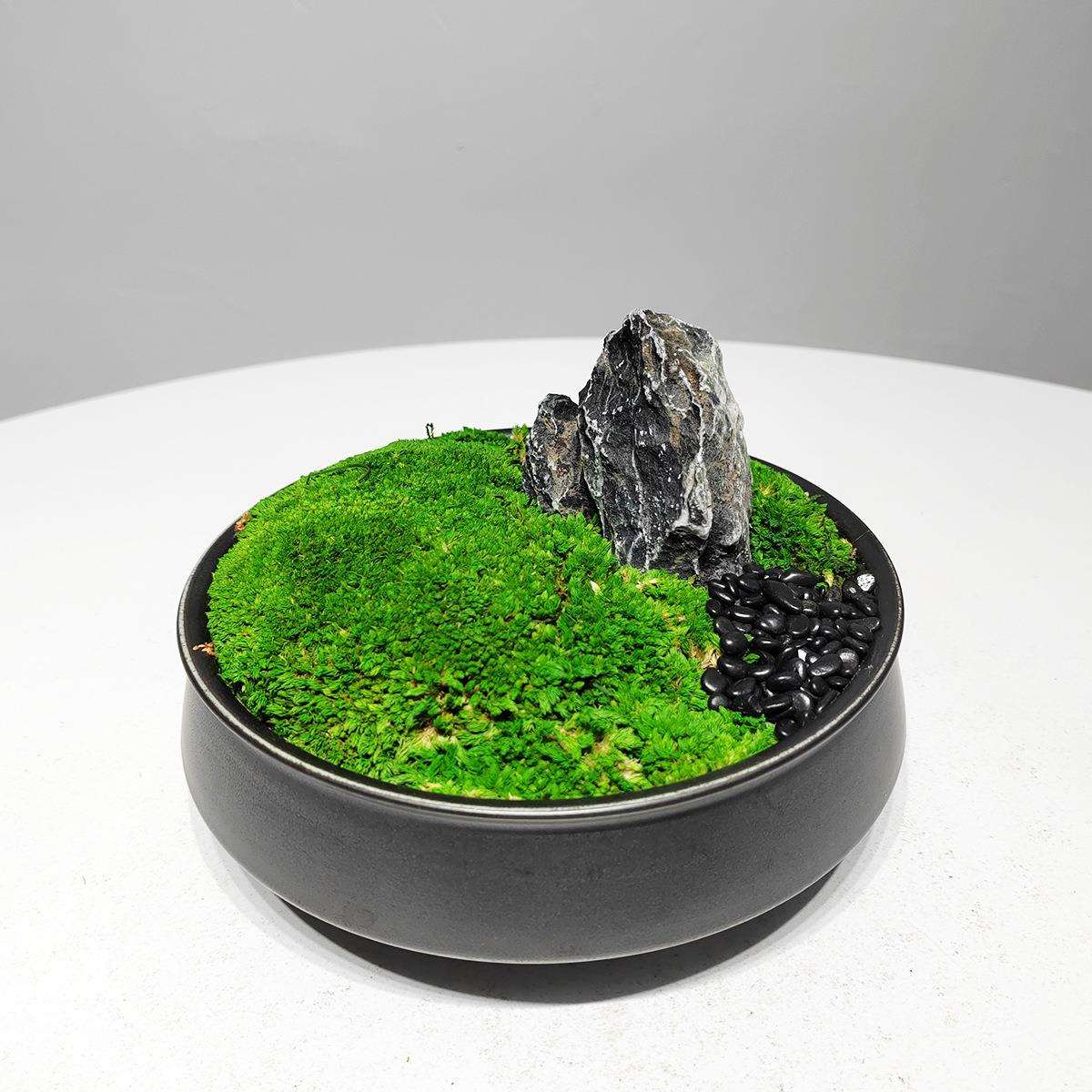 新中式禅意苔藓盆景仿真假山绿植摆件盆栽样板间博古架软装饰品