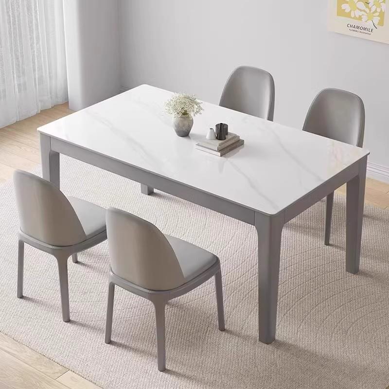 正品意用式实木岩板餐桌组合家小户型现代长简约方形餐厅吃椅饭桌