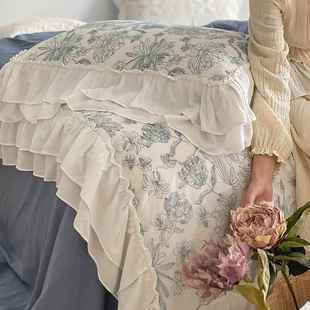 WOR清韩式 套9花卉刺绣纯棉被棉套 复古风全水洗棉床单四件无品牌