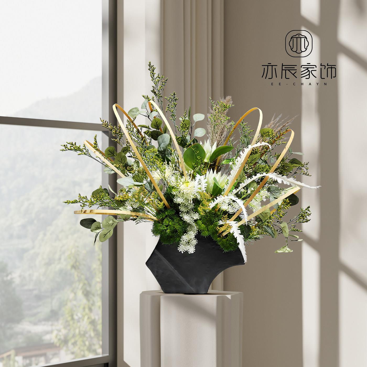 现代轻奢高端绿植仿真花高级感逼真花艺客厅插花餐桌茶室玄关摆件