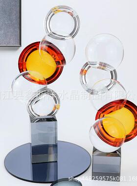 抽象橙色半圆水晶摆件玄关客厅酒店民宿别墅茶室家居软装装饰品