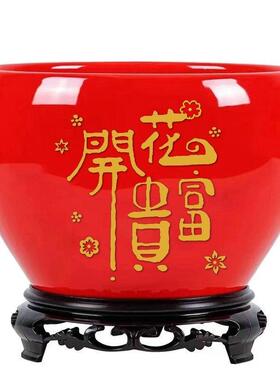 特大号花盆陶瓷绿植盆栽盆绿萝盆带塑料底座个性中国风花卉盆简约