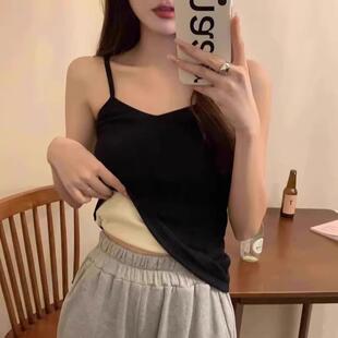 加绒加厚秋冬打底小吊带背心女保暖内搭毛茸茸无胸垫美背显瘦上衣