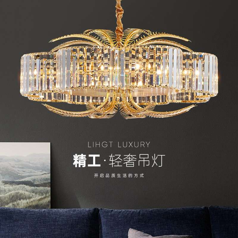 法式轻奢水晶吊灯新古典棕榈叶仿古铁艺灯美式复古客厅卧室餐厅灯